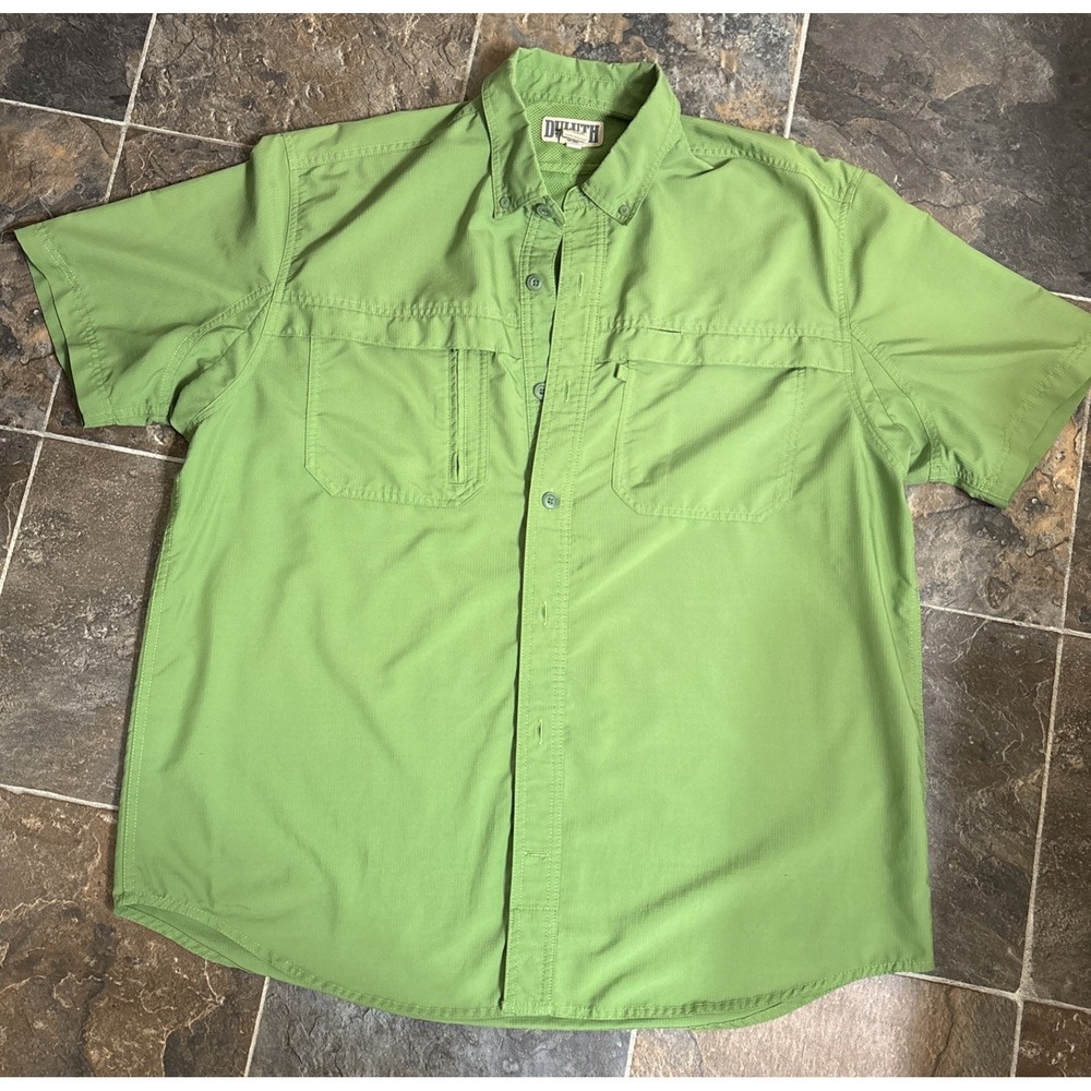 Duluth Trading Shirt Mens XL Green Short Sleeve Vented Fishing Outdoor Hiking